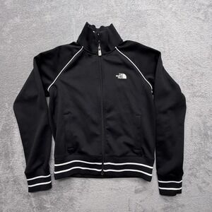 The North Face Jacket Womens M Black Full Zip Pockets White Piping Striped Hem